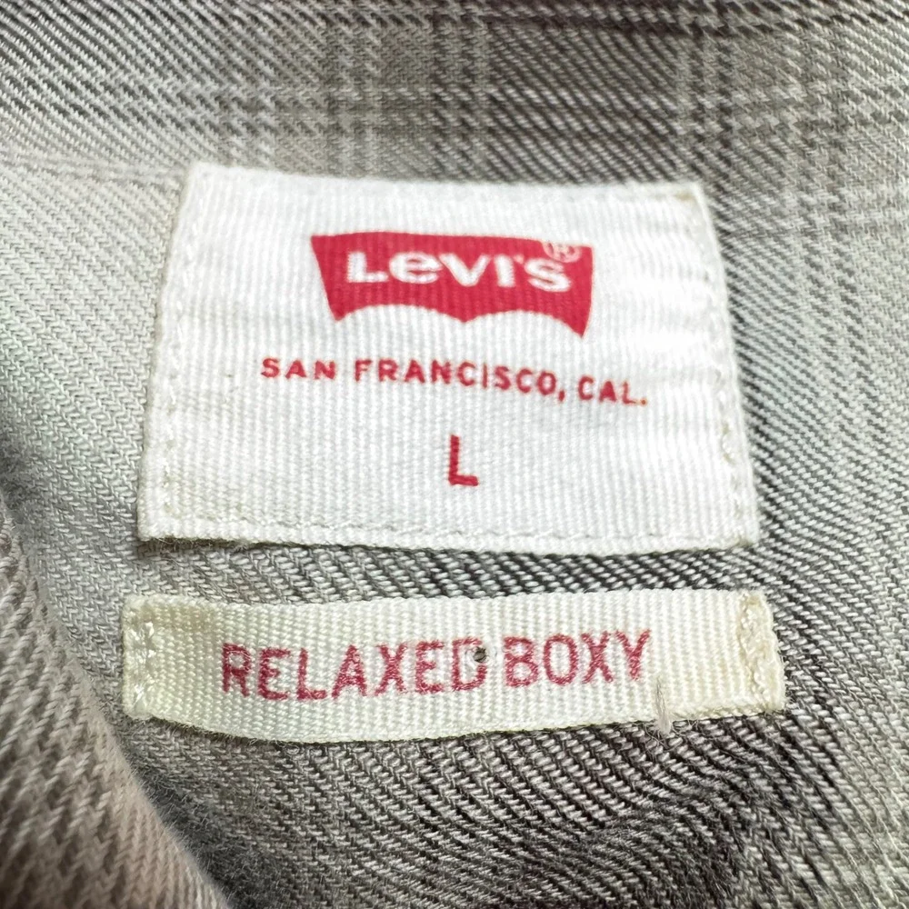 Levis Shirt Mens Boxy Large Plaid‎ Button Shirt Brown Tan Long Sleeve Cream